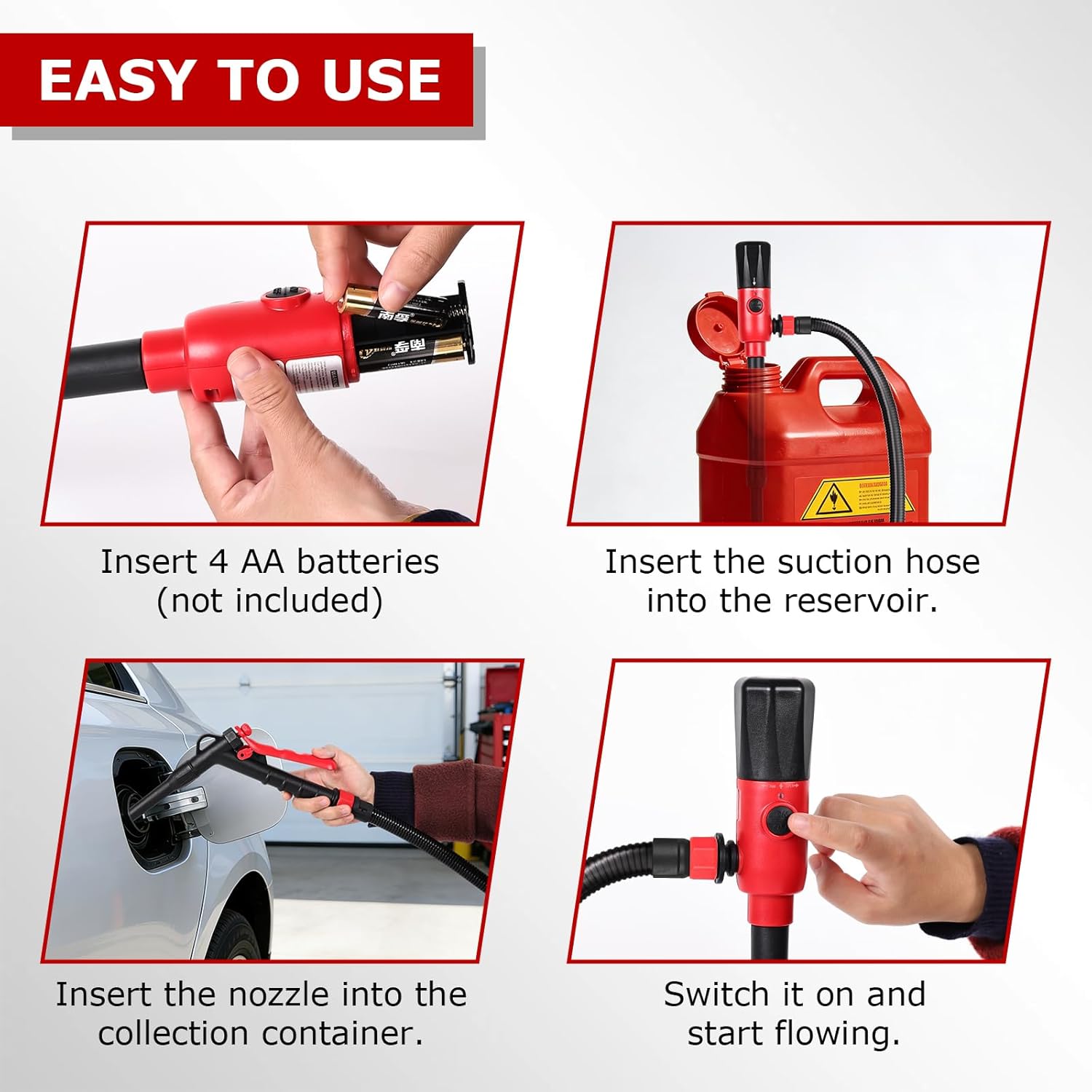 Detalle 2 de innhom 3.2GP Battery Powered Fuel Transfer Pump (12 L/min) with 54" Leak-Proof Hose