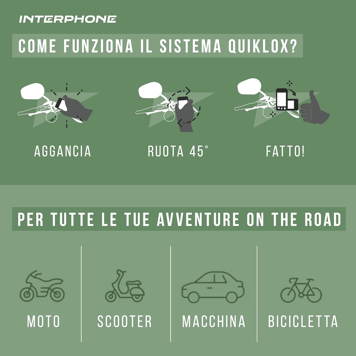 Thumbnail 6 de INTERPHONE QUIKLOX: Supporto per Smartphone da Manubrio Moto, Modularità e aggancio rapido