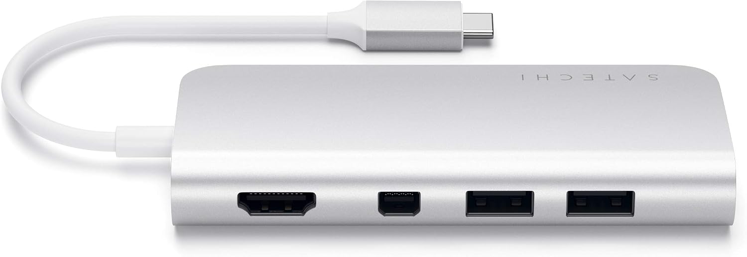 Detalle 2 de SATECHI Hub USB-C con HDMI 4K, Mini DisplayPort, Ethernet e USB 3.0 (PD fino a 60W) in alluminio argento