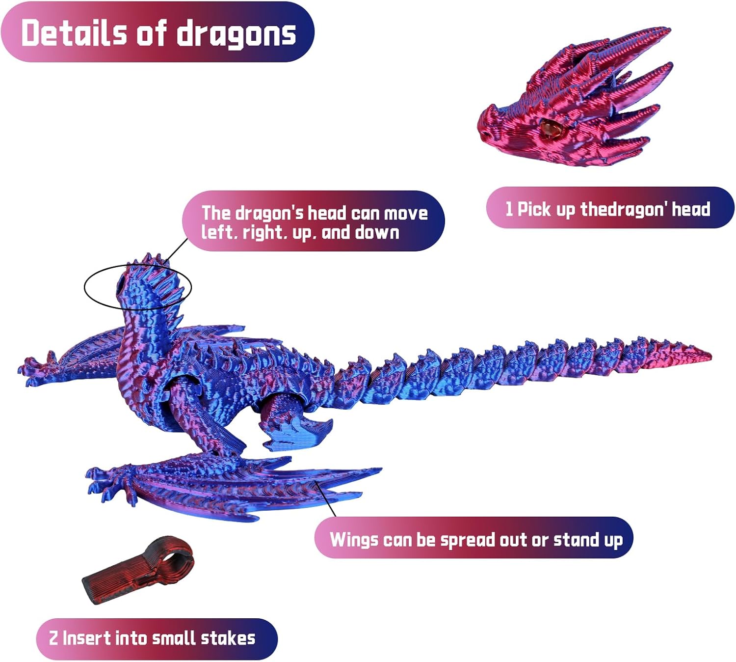 Detalle de TXB3DOK 3D-Printed Flying Dragon in Egg, Articulated Fidget Figure