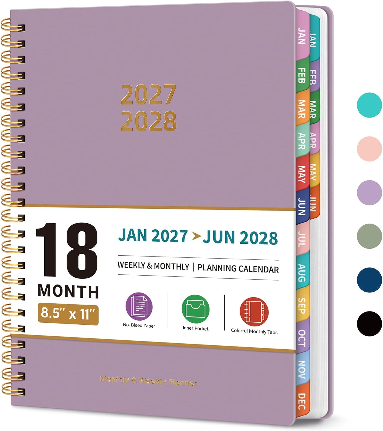 Detalle de Taja 2027-2028 18-Month Planner, Weekly & Monthly, Letter Size, Boho Purple