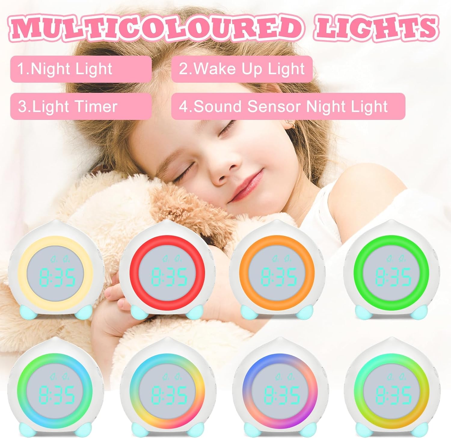 Thumbnail 4 de Ayybboo Réveil Lumineux pour Enfants — Horloge LED avec veilleuse, alarmes personnalisables et USB rechargeable