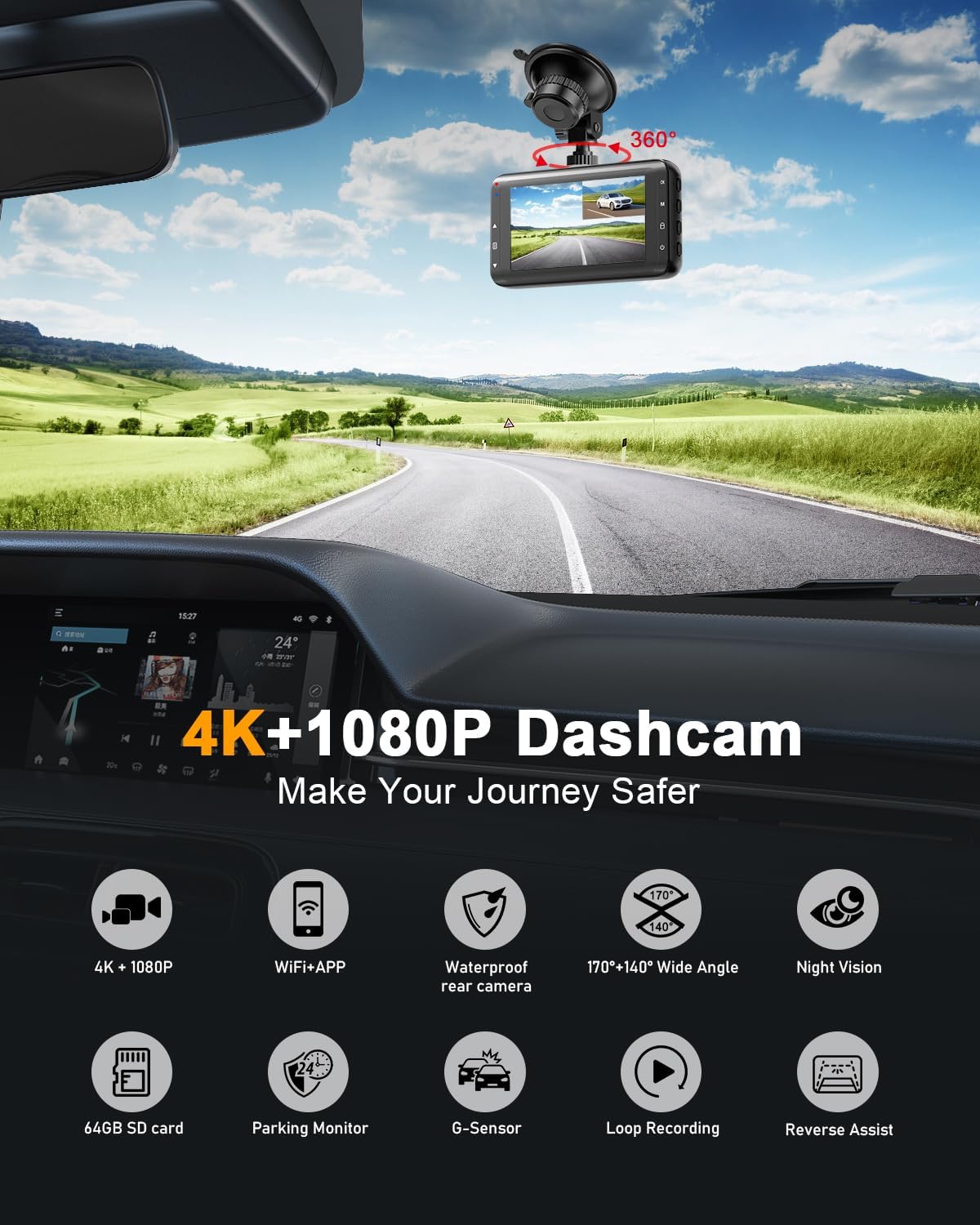 Thumbnail 1 de WeBeqer Dash Cam Auto 4K 170° WiFi