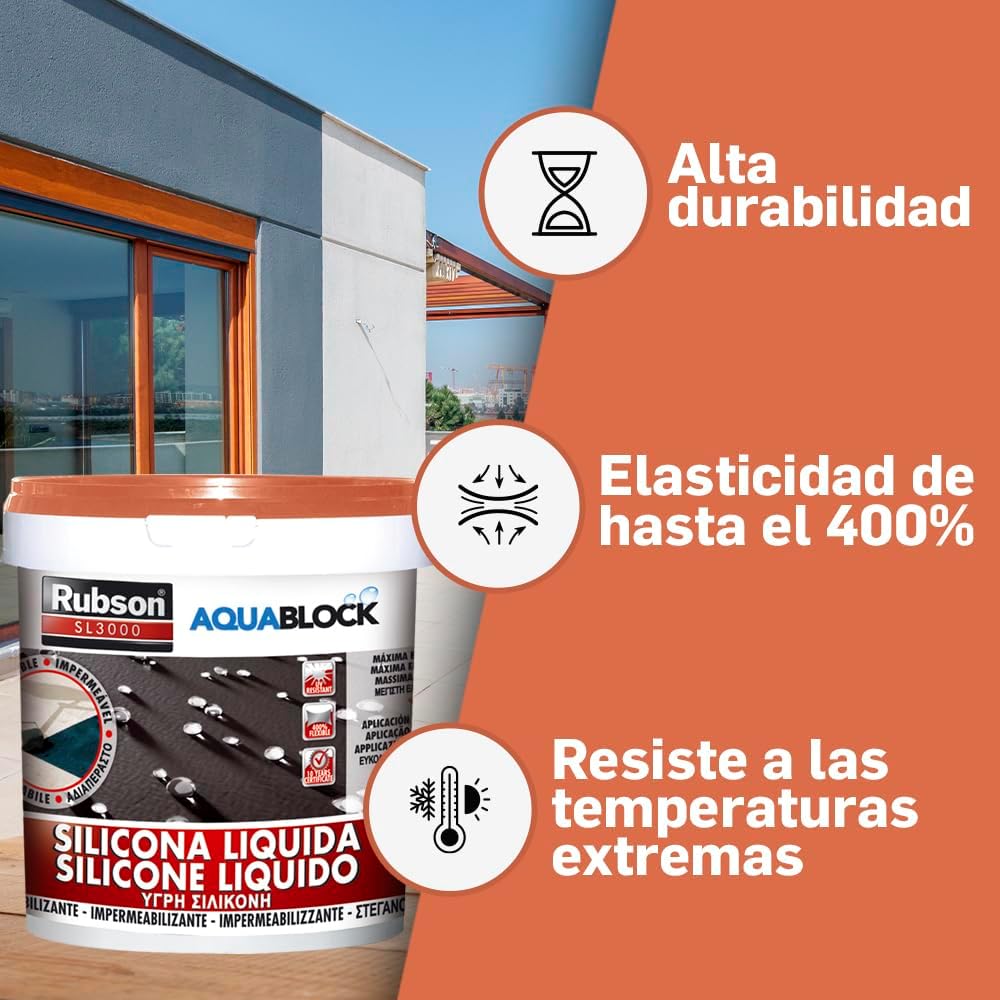 Thumbnail 2 de Rubson Aquablock Silicone Liquido SL3000 — Impermeabilizzazione semplice e sicura per tetti, coperture e recipienti in terracotta