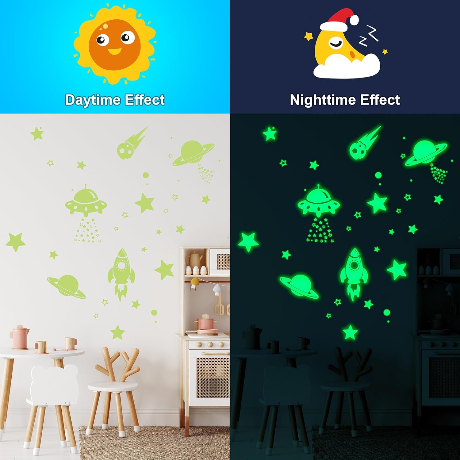 Thumbnail 3 de ECHOCUBE 1503pc Glow in the Dark Star Stickers – luminous wall and ceiling stars for a kids’ bedroom (green)
