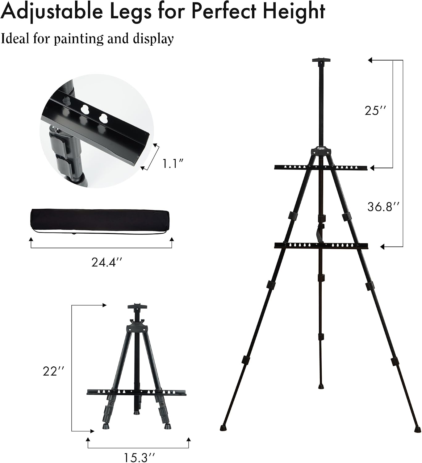 Detalle de ARTIFY 1Easel-66M verstelbare schildersezel van aluminium, 56-167 cm