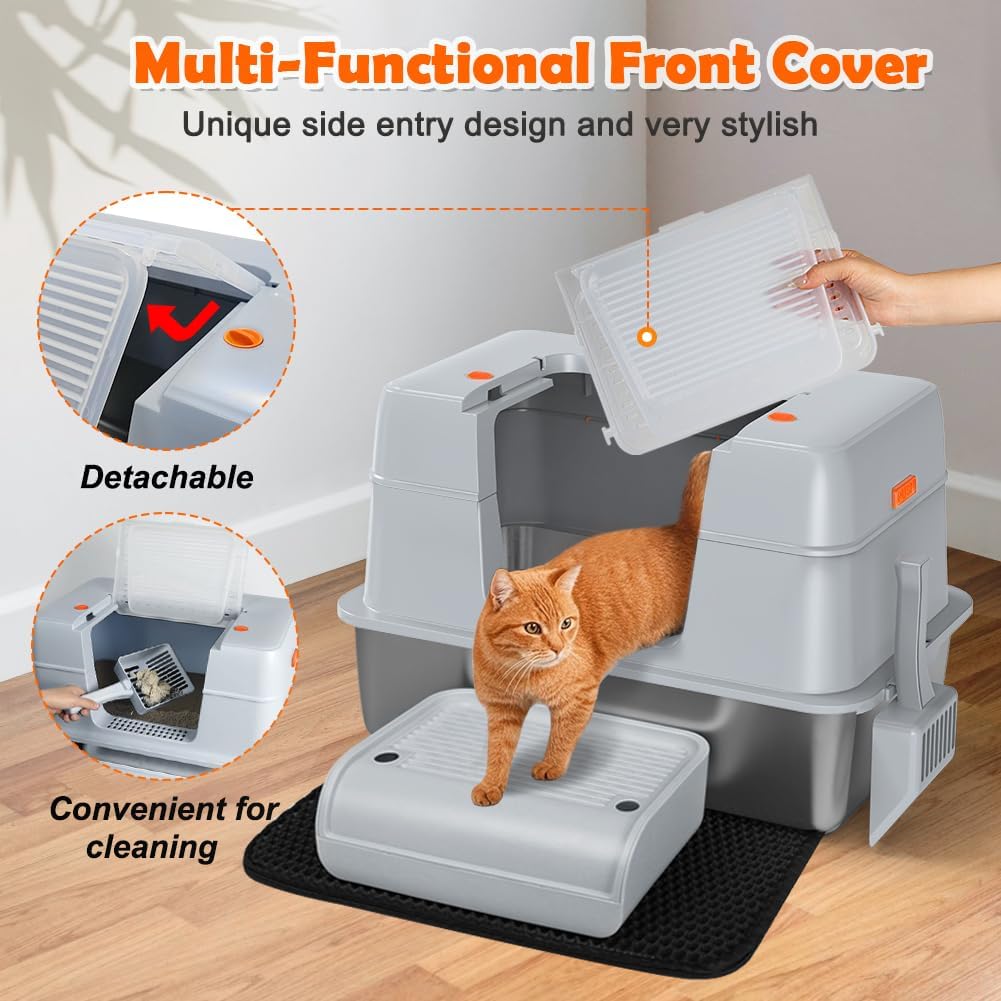 Detalle de Vivifying Katzenklo Edelstahl XL mit Deckel – geruchsresistent, 60 × 40 × 39 cm, 30 Liter Streu