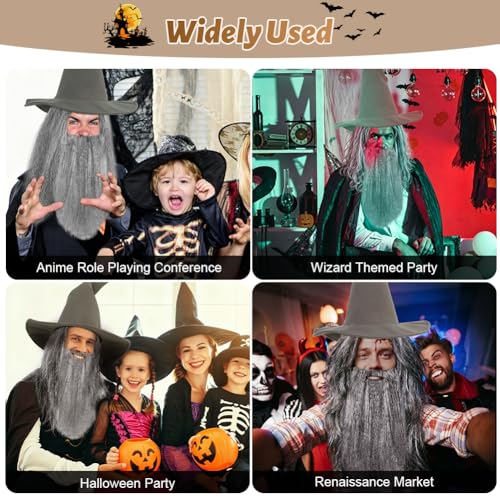 Thumbnail 6 de BSBUY Long Grey Wig and Beard & Wizard Hat Costume Accessory Set