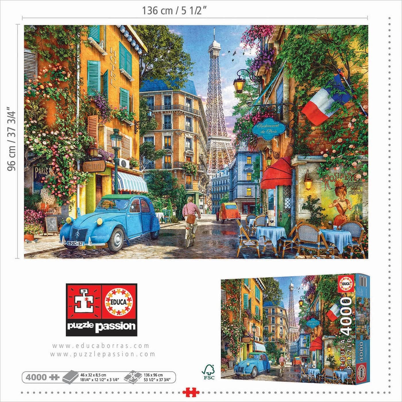 Thumbnail 3 de Puzzle Educa de 4000 pièces pour adultes « Rues de Paris » (136 x 96 cm) + service de pièces perdues