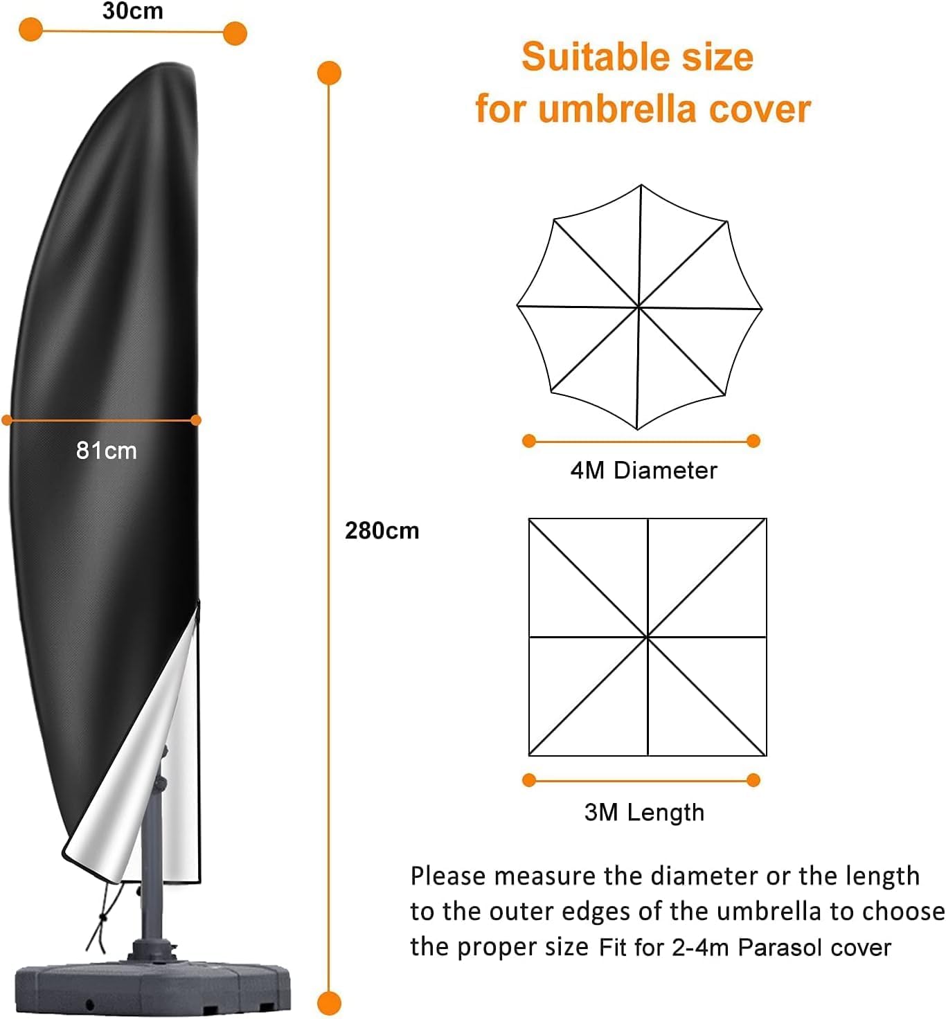 Thumbnail 2 de OKPOW Waterproof Cantilever Parasol Cover (420D Oxford) with Zip, 280 x 81/45 x 30cm