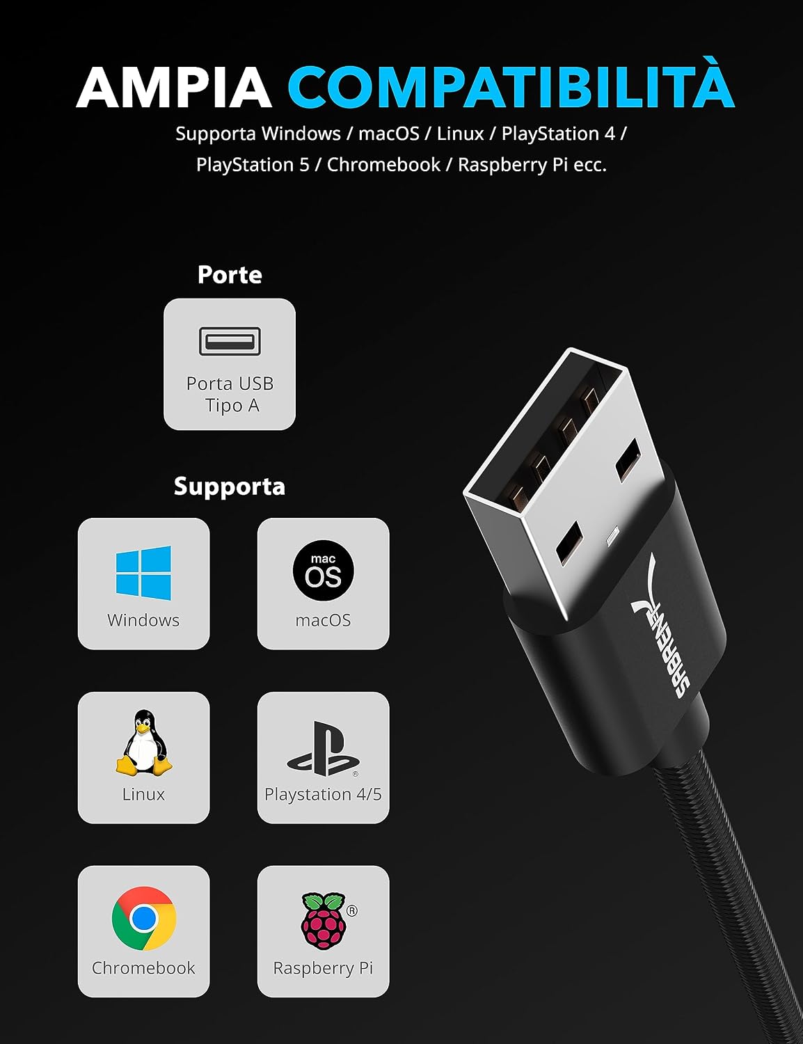 Detalle de Sabrent Adattatore audio USB-A a Jack 3,5 mm TRRS (CB-UA35) con microfono integrato