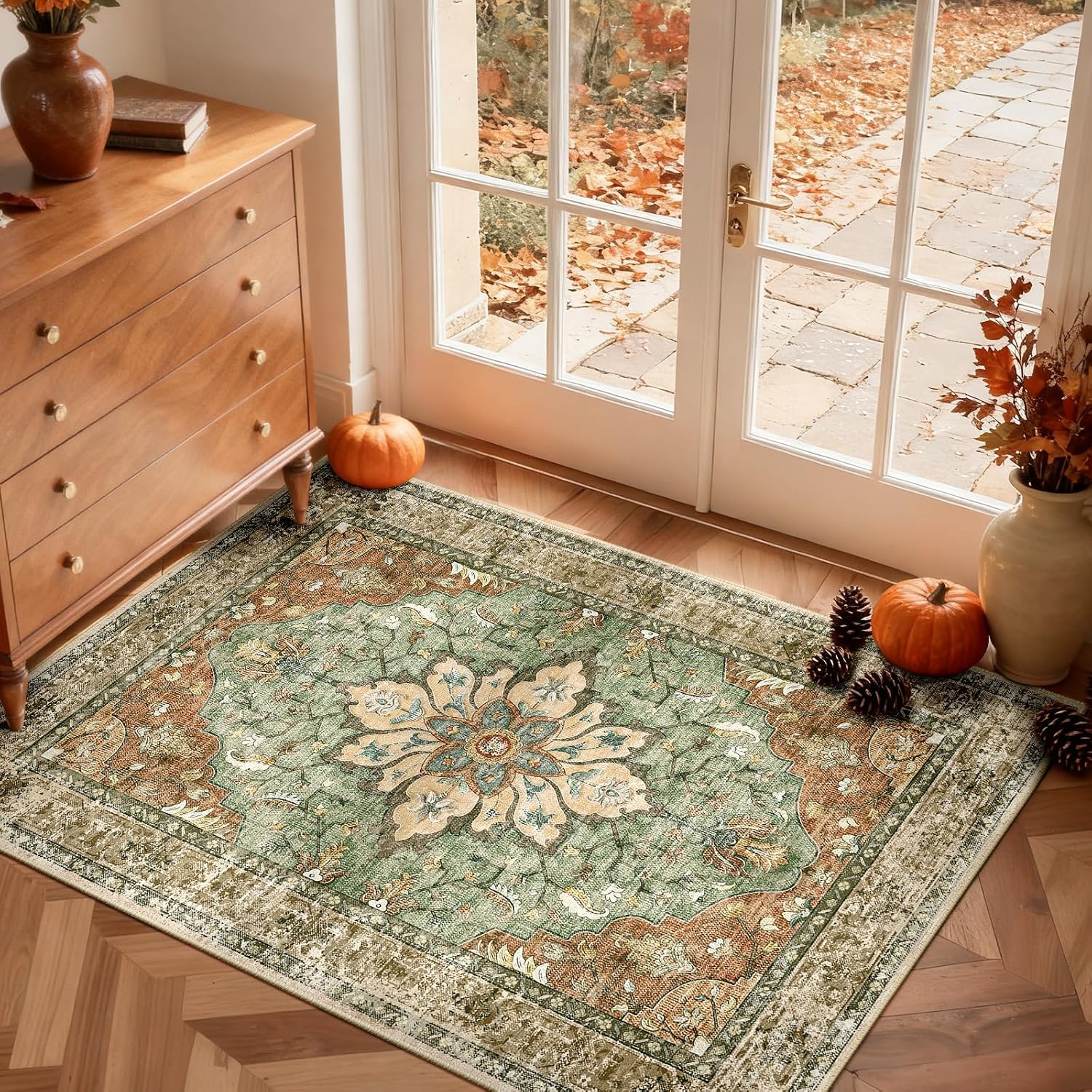 Detalle de RELEANY 2 x 3 ft washable vintage medallion rug