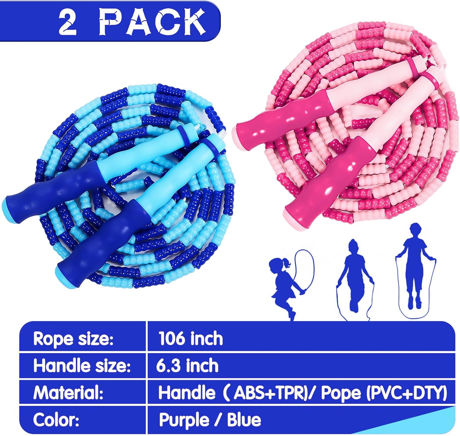 Detalle de Supertrip Kids’ Jump Rope, Adjustable 106-Inch Soft Beaded 2-Pack