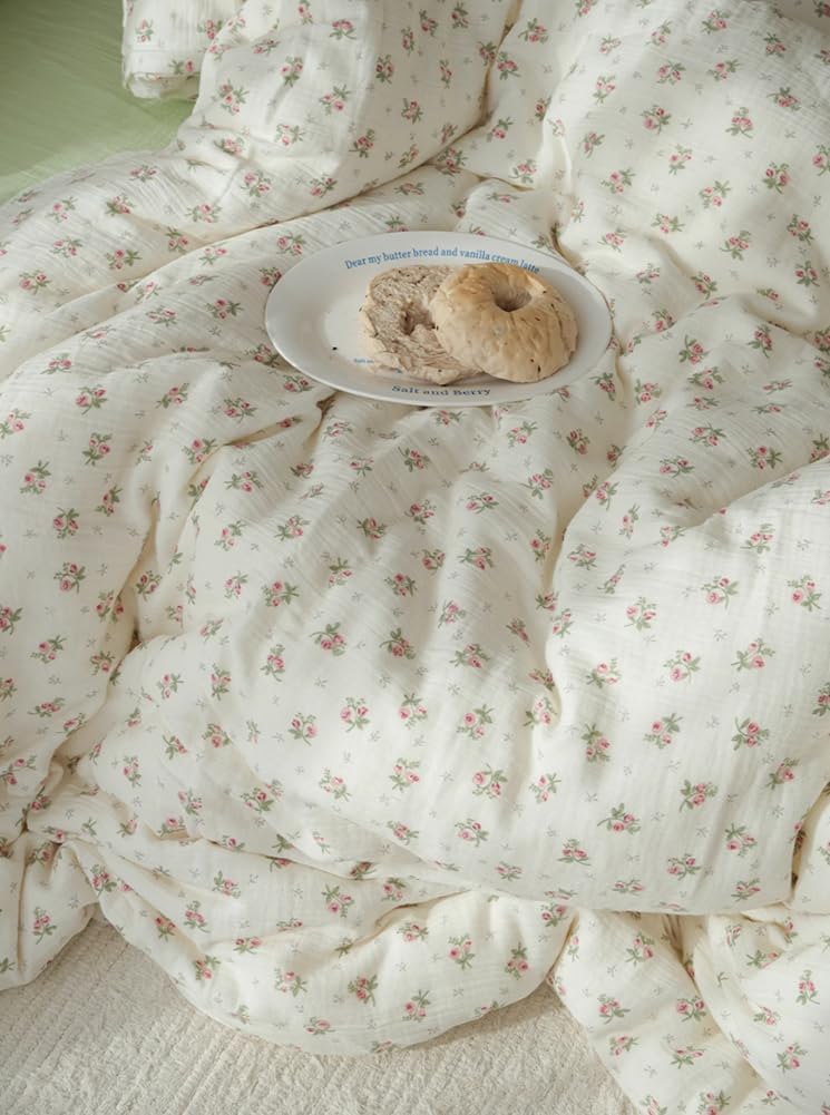 Thumbnail 4 de AShAnlan Doppelte Musselin Bettwäsche 135x200 cm (Baumwolle, rosa Blumenmuster) – mit Reißverschluss