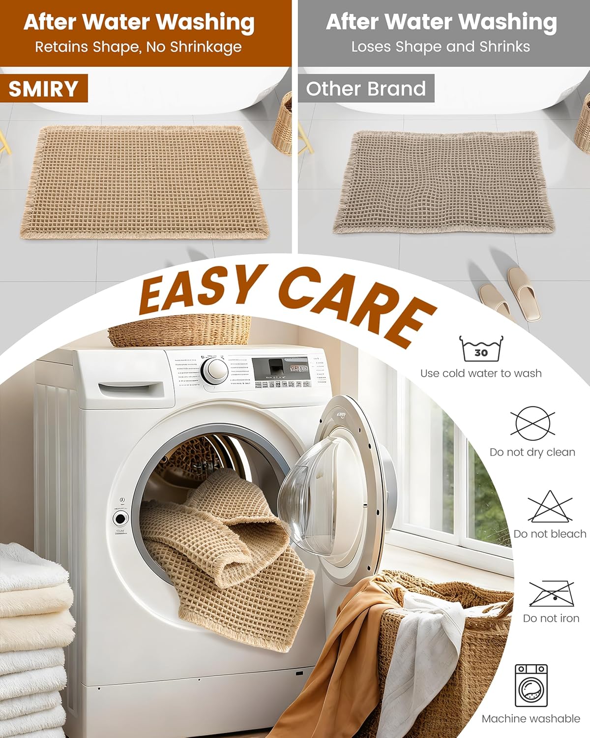 Thumbnail 5 de Smiry Waffle Bath Mat 40x32 — Extra Soft, Absorbent, Non-Slip, Machine Washable