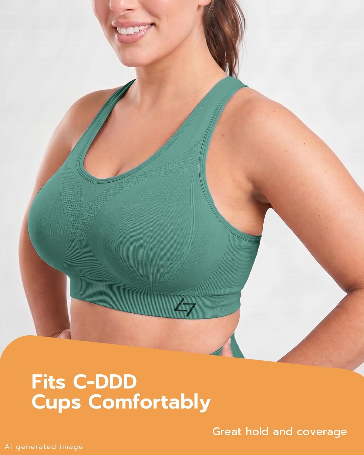 Detalle 2 de FITTIN Supportive Sports Bra for Large Busts, C-DDD, Full-Coverage Racerback