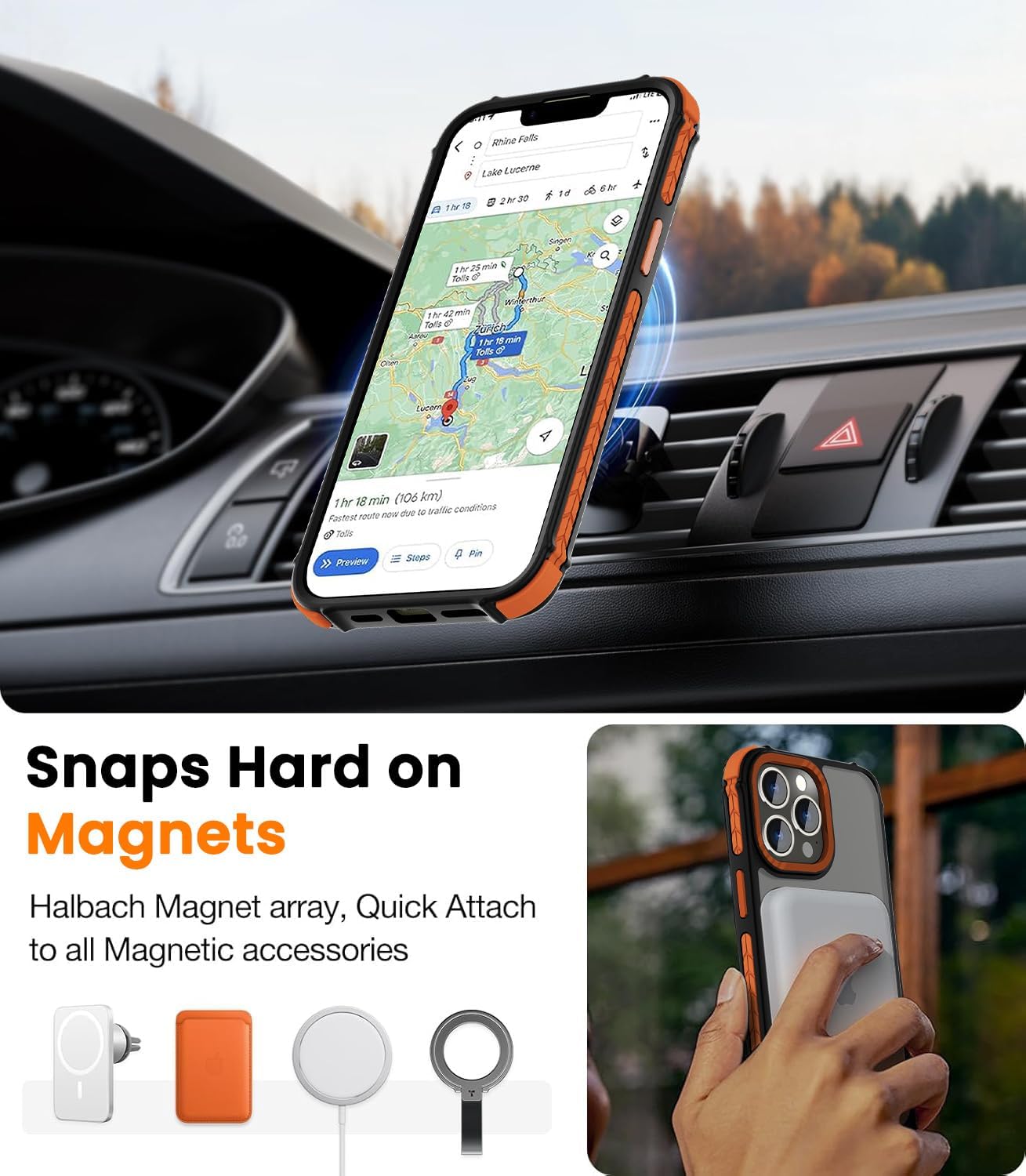 Detalle de DEERLAMN Strong Magnetic Case for iPhone 15 Pro Max (6.7-inch) with MagSafe Compatibility, Frosted Orange