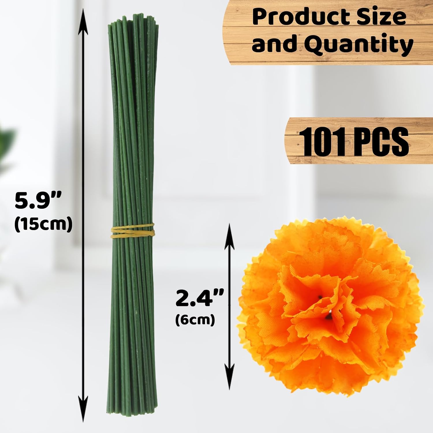 Detalle de Hananona 101-Piece Artificial Marigolds with Stems, Orange Silk Flowers