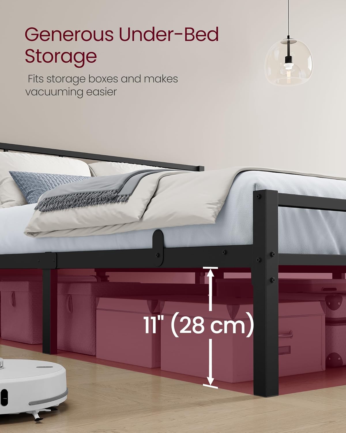 Thumbnail 5 de VASAGLE Double Bed Frame 135 x 190 cm with Slats and Headboard – Ink Black RMB296B101