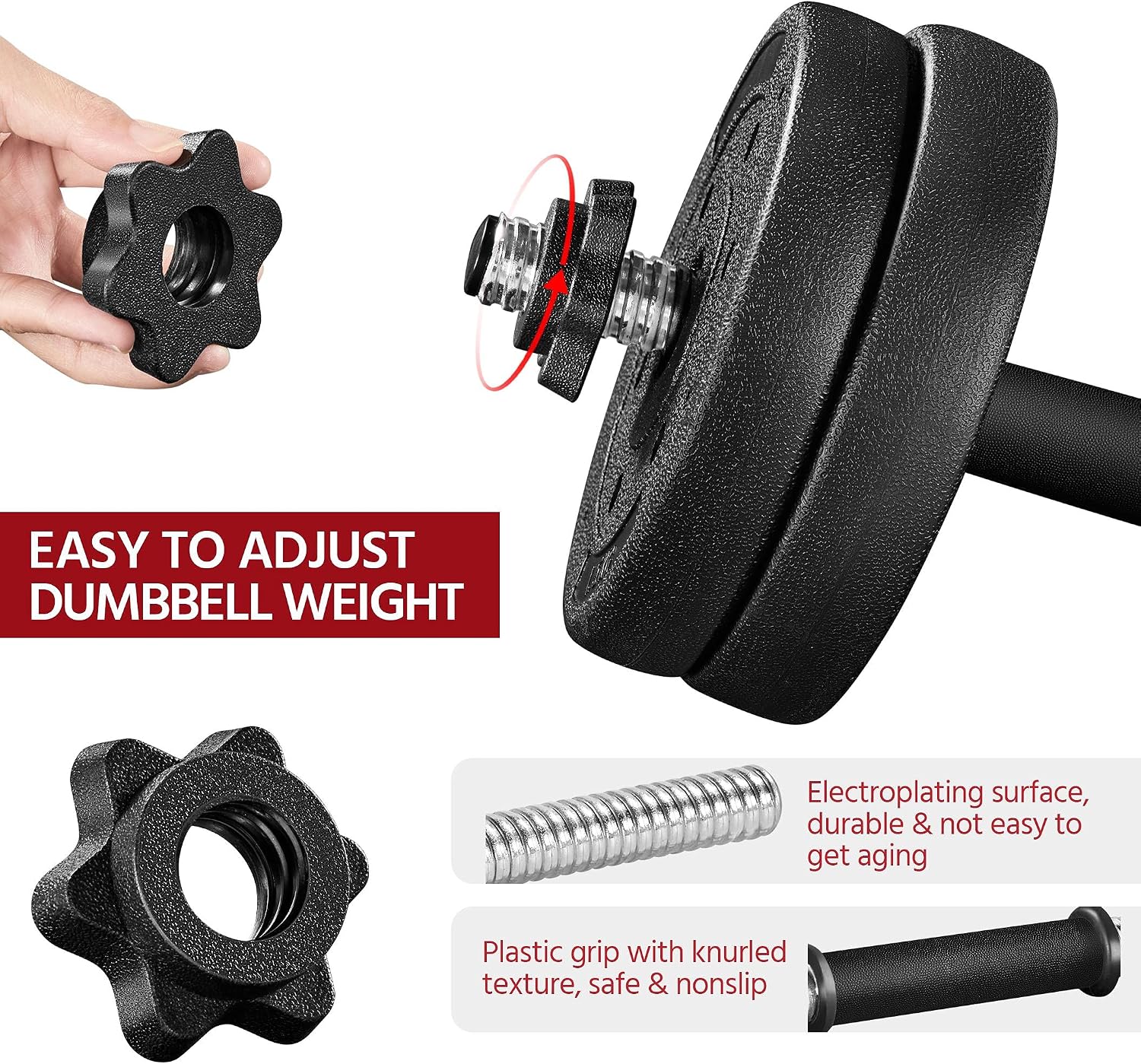Detalle 2 de Yaheetech Adjustable Dumbbell Set with Concrete-Filled Plates