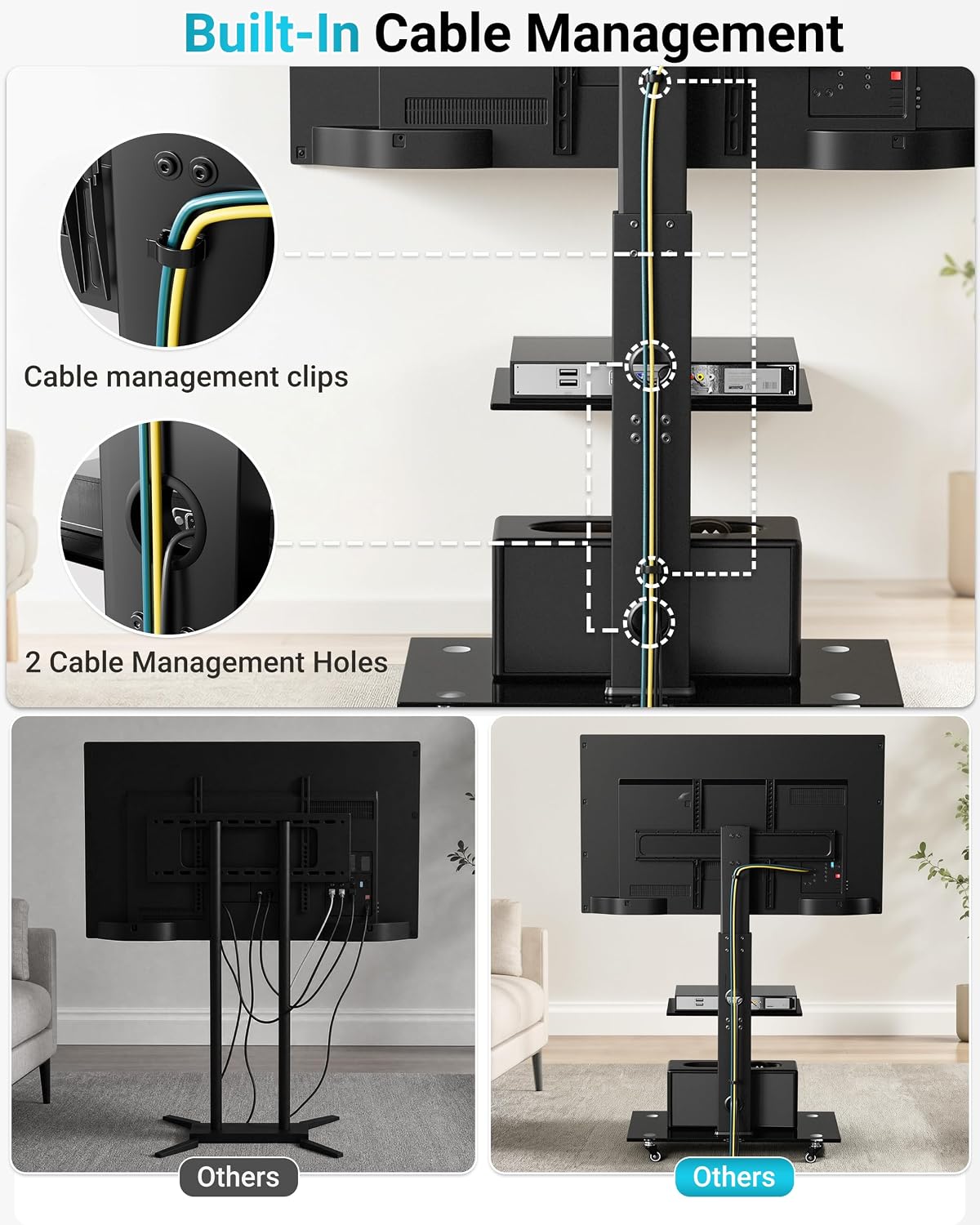 Thumbnail 6 de BONTEC mobiele tv-standaard met wielen, voor 30–70 inch, tot 40 kg