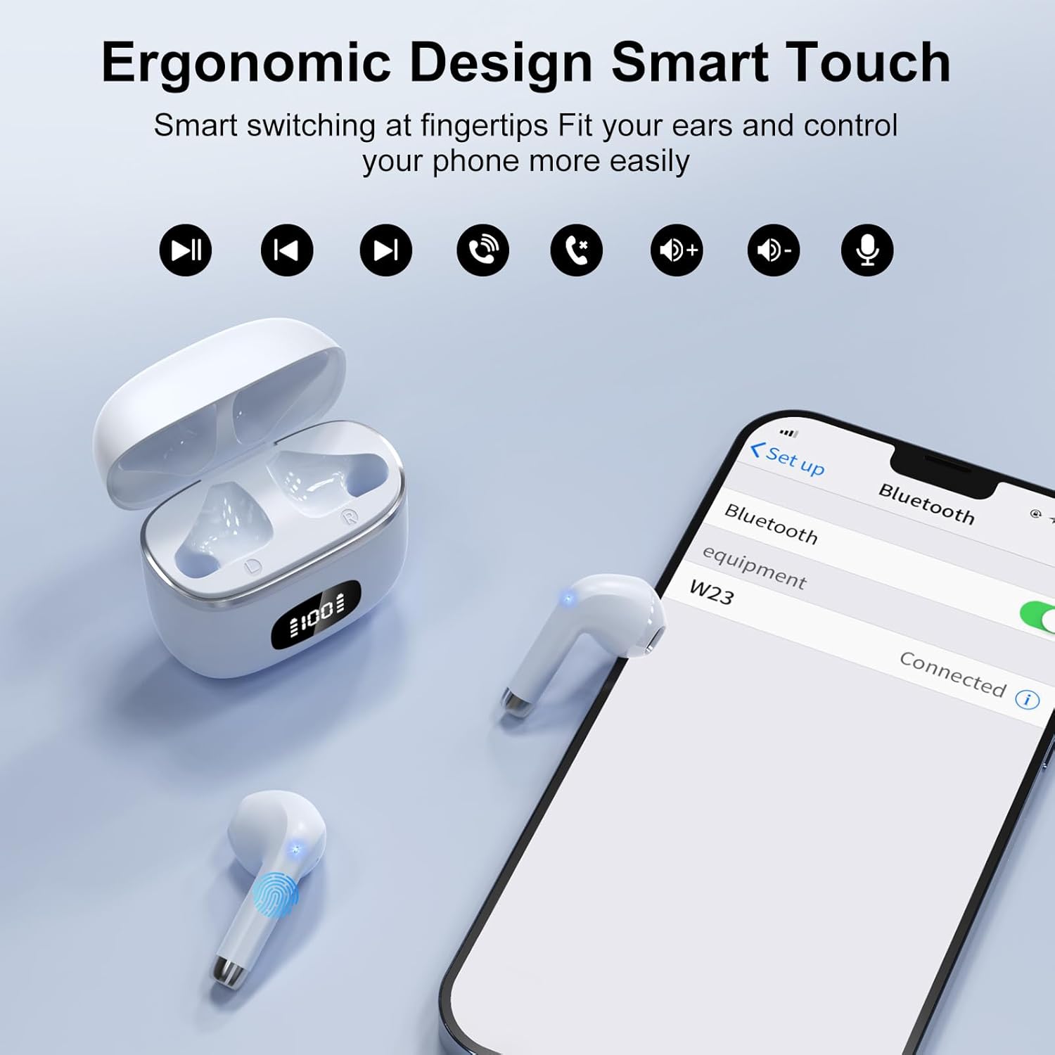 Detalle de Bluetooth Kopfhörer 2026 Neu In Ear – Kabellos, IP7, 40h Spinzeit, 4 ENC Mikrofone, USB-C Weiß