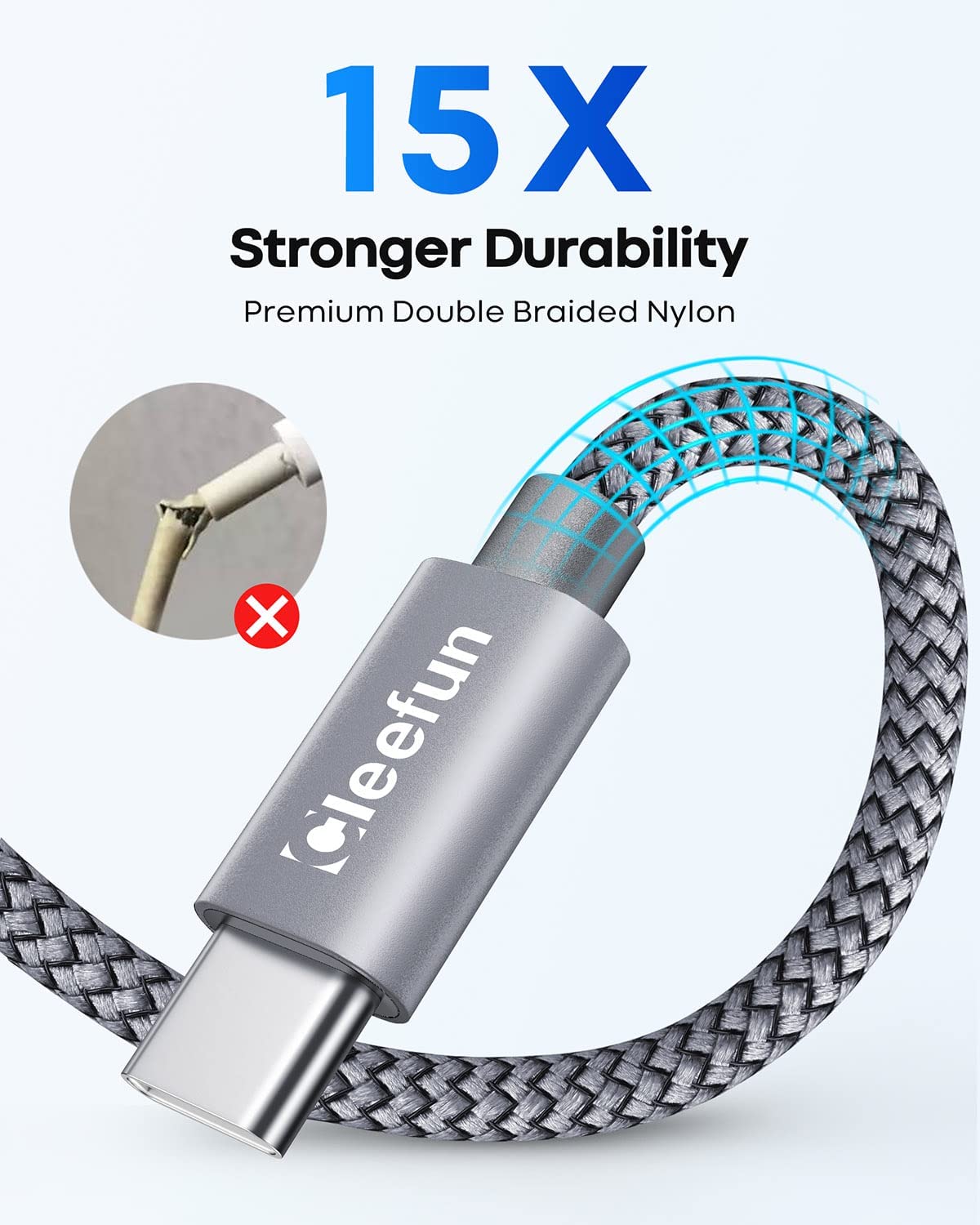 Detalle de CLEEFUN USB-A to USB-C Cable 5-Pack (1m/3ft) with 3A fast charging support
