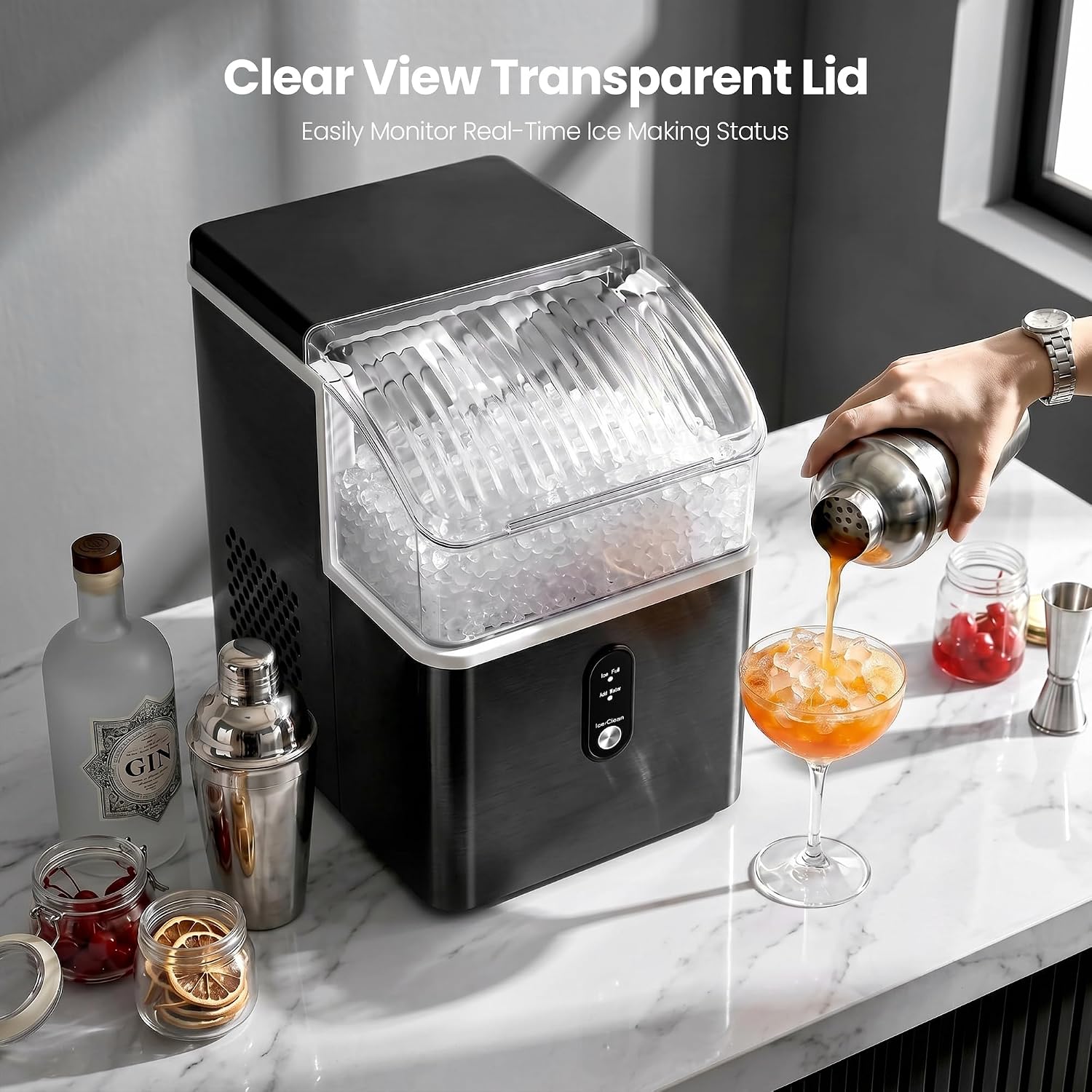 Detalle de Crzoe HZB-15NH/S Nugget Ice Maker, 35 lb Daily Output, Self-Cleaning