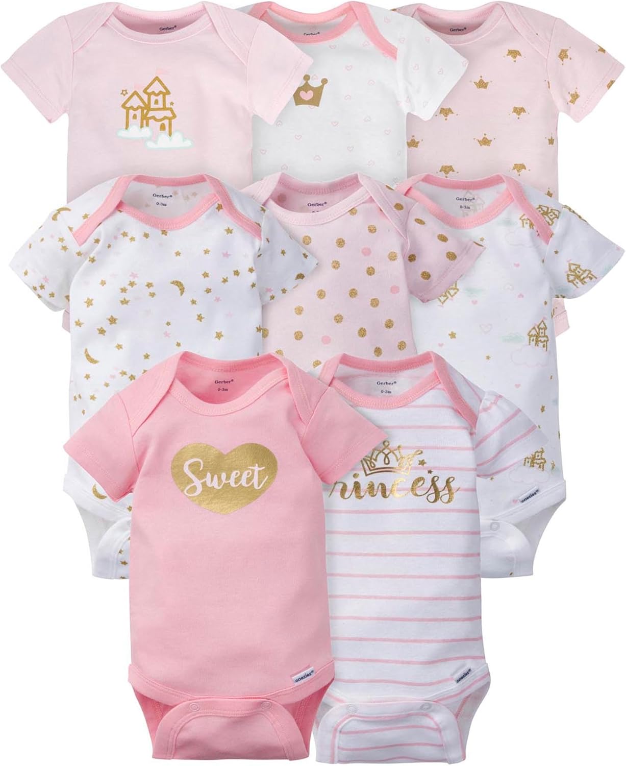 Detalle de Gerber Baby Girls 8-pack Short Sleeve Onesies Bodysuits – Practical Everyday Essentials