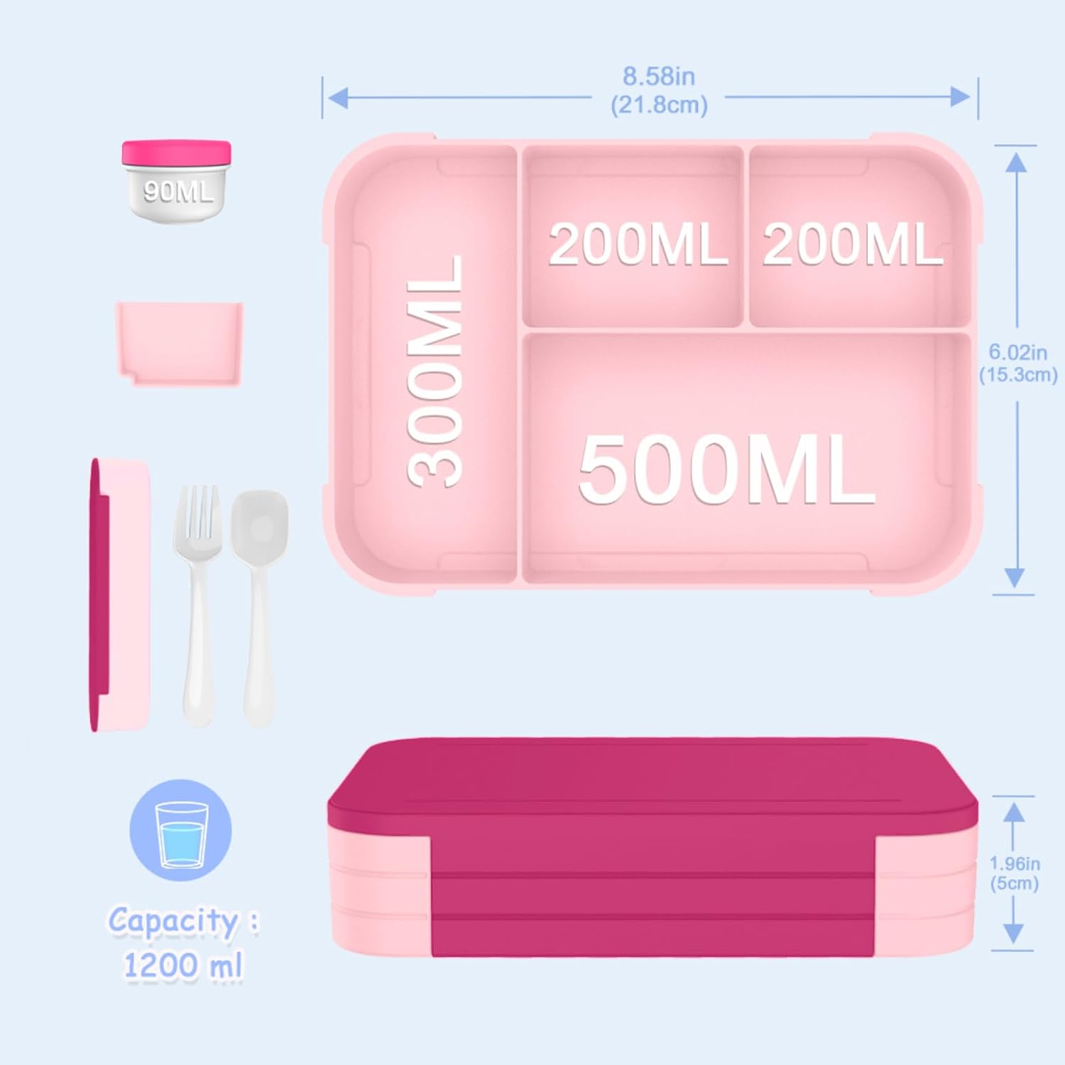 Thumbnail 4 de XJIANFU Bento Brotdose 1200 ml Pink