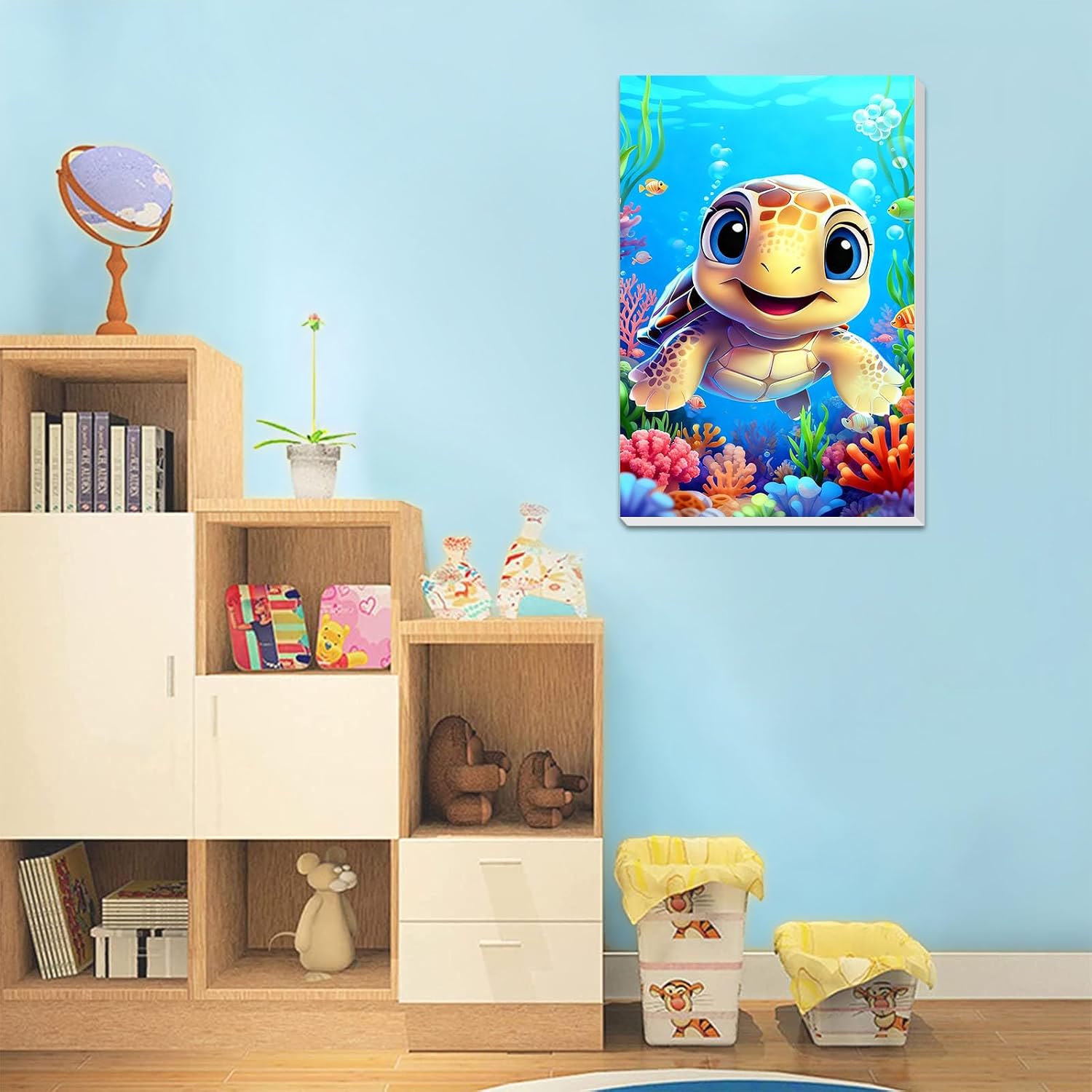 Detalle de Pujeknm Schildkröte – Malen nach Zahlen für Kinder ab 5 Jahren (20x30 cm, mit Rahmen, Holzstaffelei)