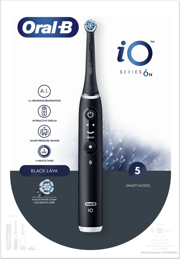 Thumbnail 4 de Oral-B iO 6N Schwarz + iO Sanfte Reinigung Aufsteckbürste 🪥