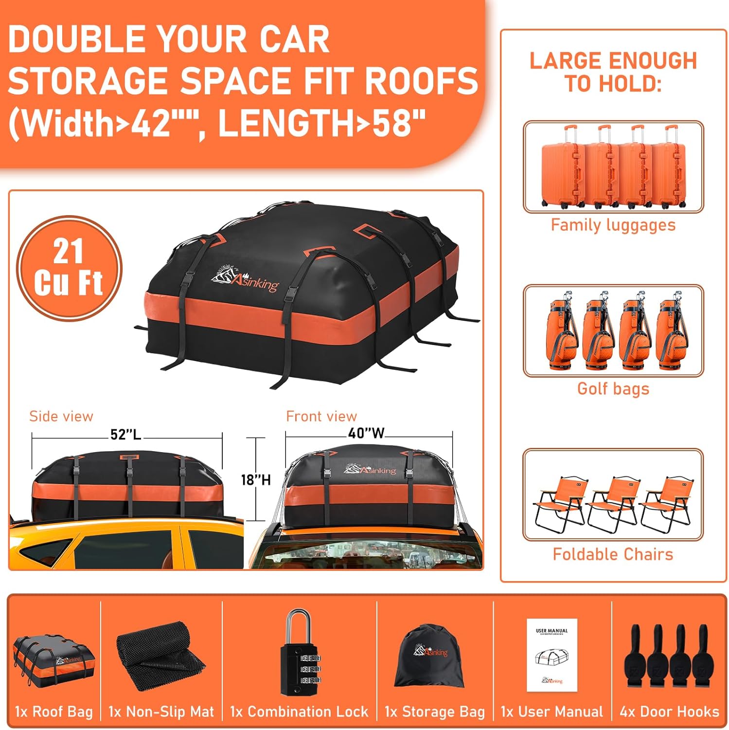 Detalle de Asinking 21 Cubic Feet Car Rooftop Cargo Carrier Bag
