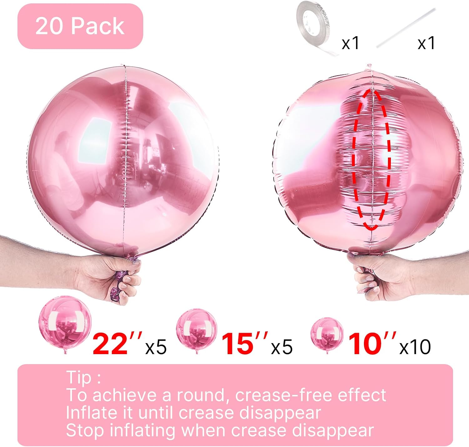 Detalle 2 de PartyWoo Pearl Pink Foil Balloons 20 pcs ๐