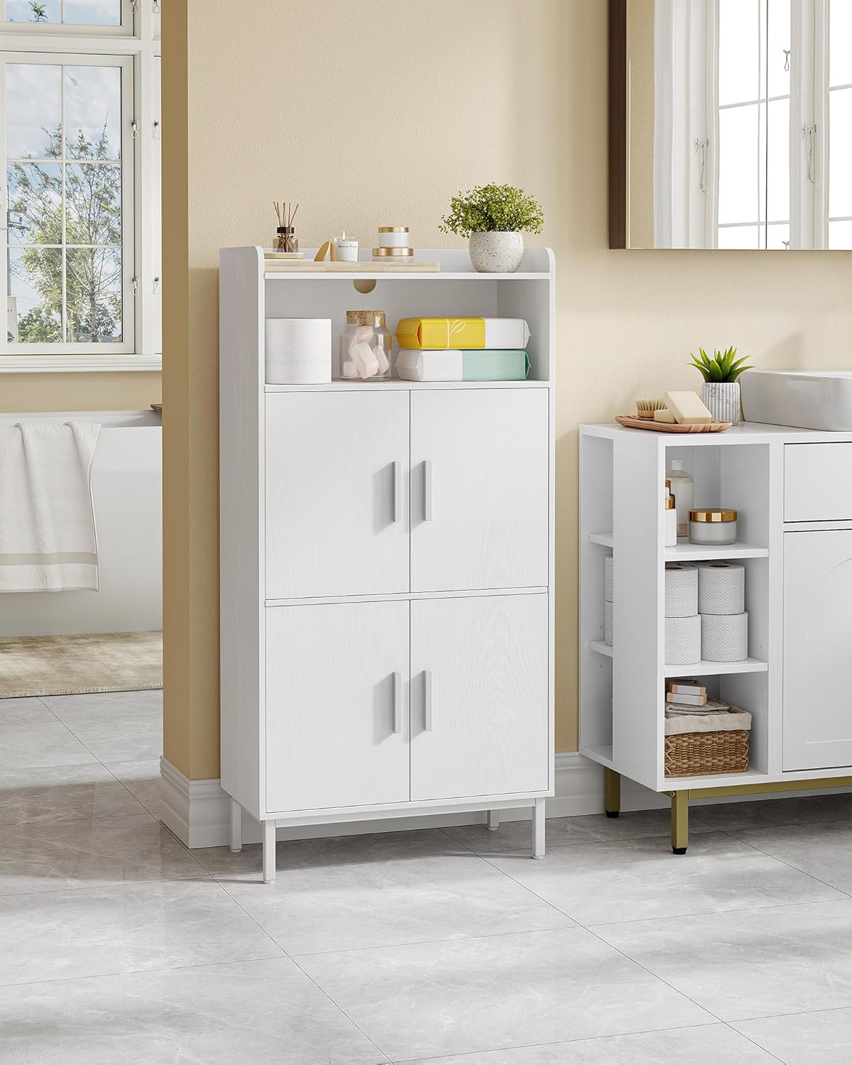 Thumbnail 4 de Hzuaneri Meuble Salle de Bain – Armoire de rangement 30 x 60 x 120 cm, 4 portes et 1 espace ouvert, MDF FSC, blanc SC45613W