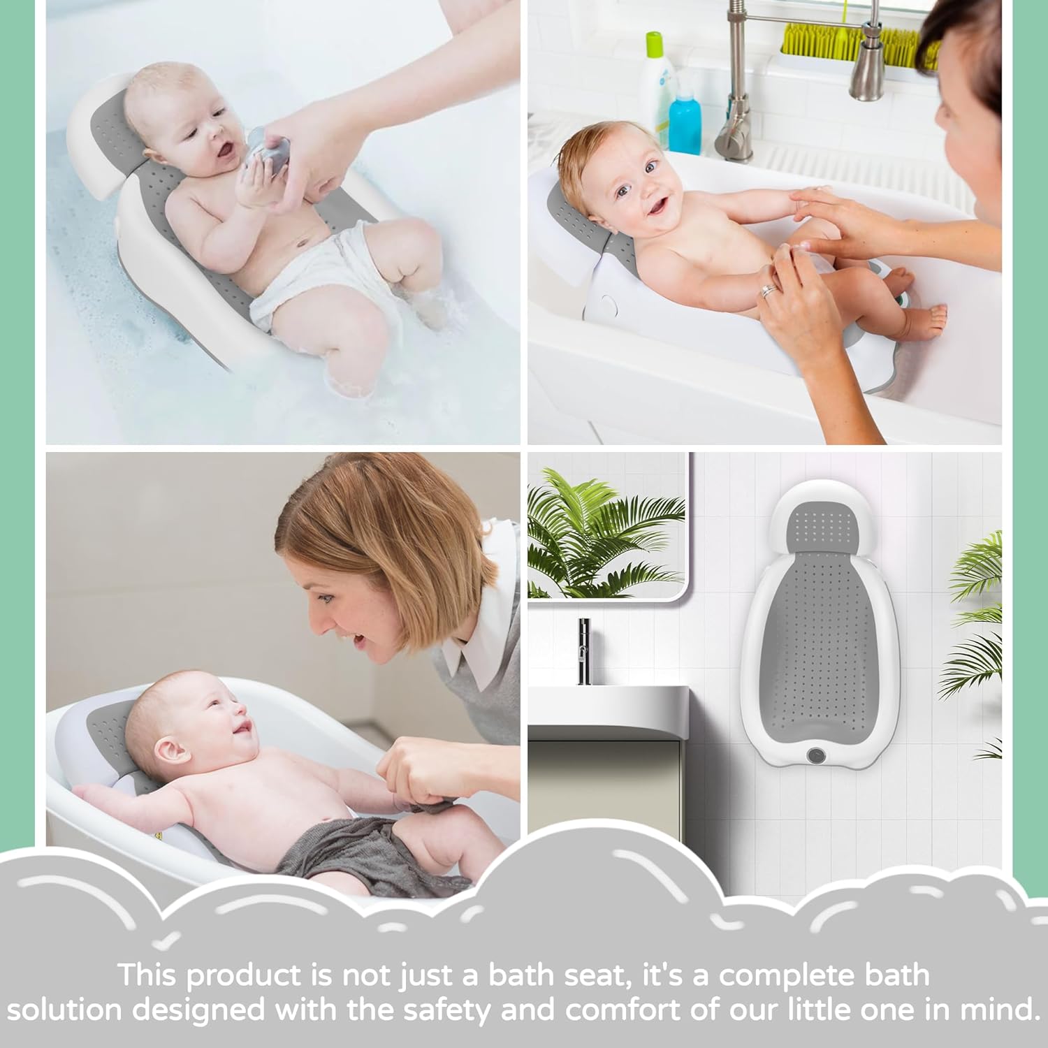 Thumbnail 2 de babove Baby Bath Support with Thermometer — Collapsible Newborn Bathtub for Babies Under 6 Months (Gray)