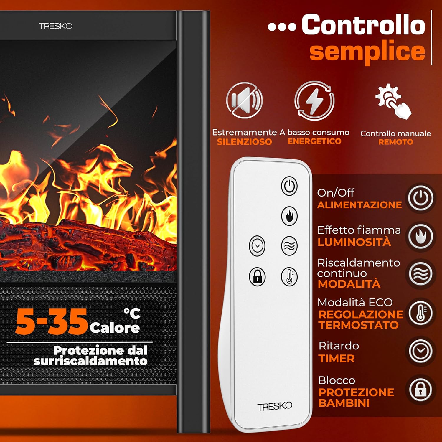 Thumbnail 5 de TRESKO SmartFire Camino Elettrico 2000 W