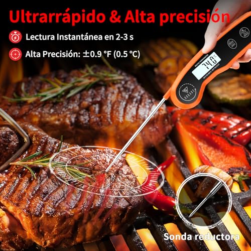 Detalle de DOQAUS Termómetro de Cocina con Pantalla Retroiluminada (Naranja)