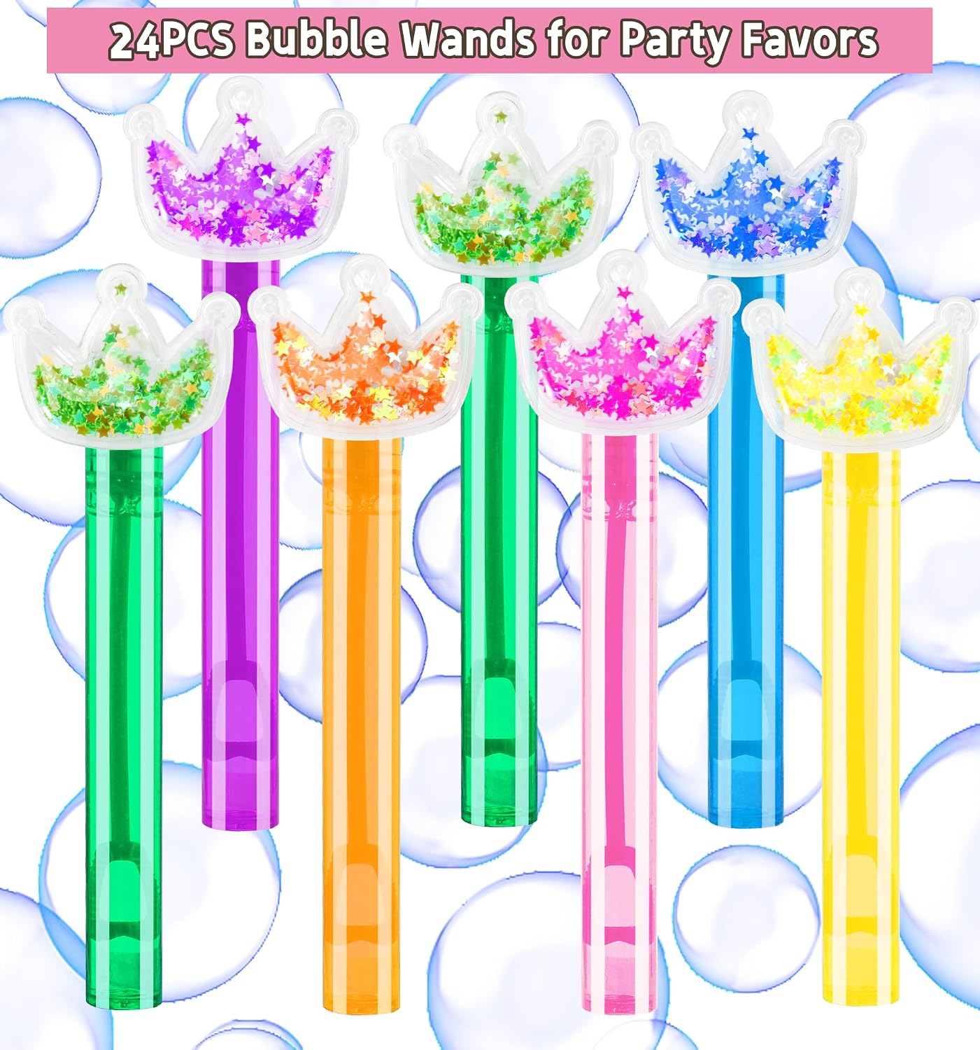 Detalle 2 de PLOUGVI 202410-03 Glitter Crown Bubble Wands, 24-Pack, 6 Colors