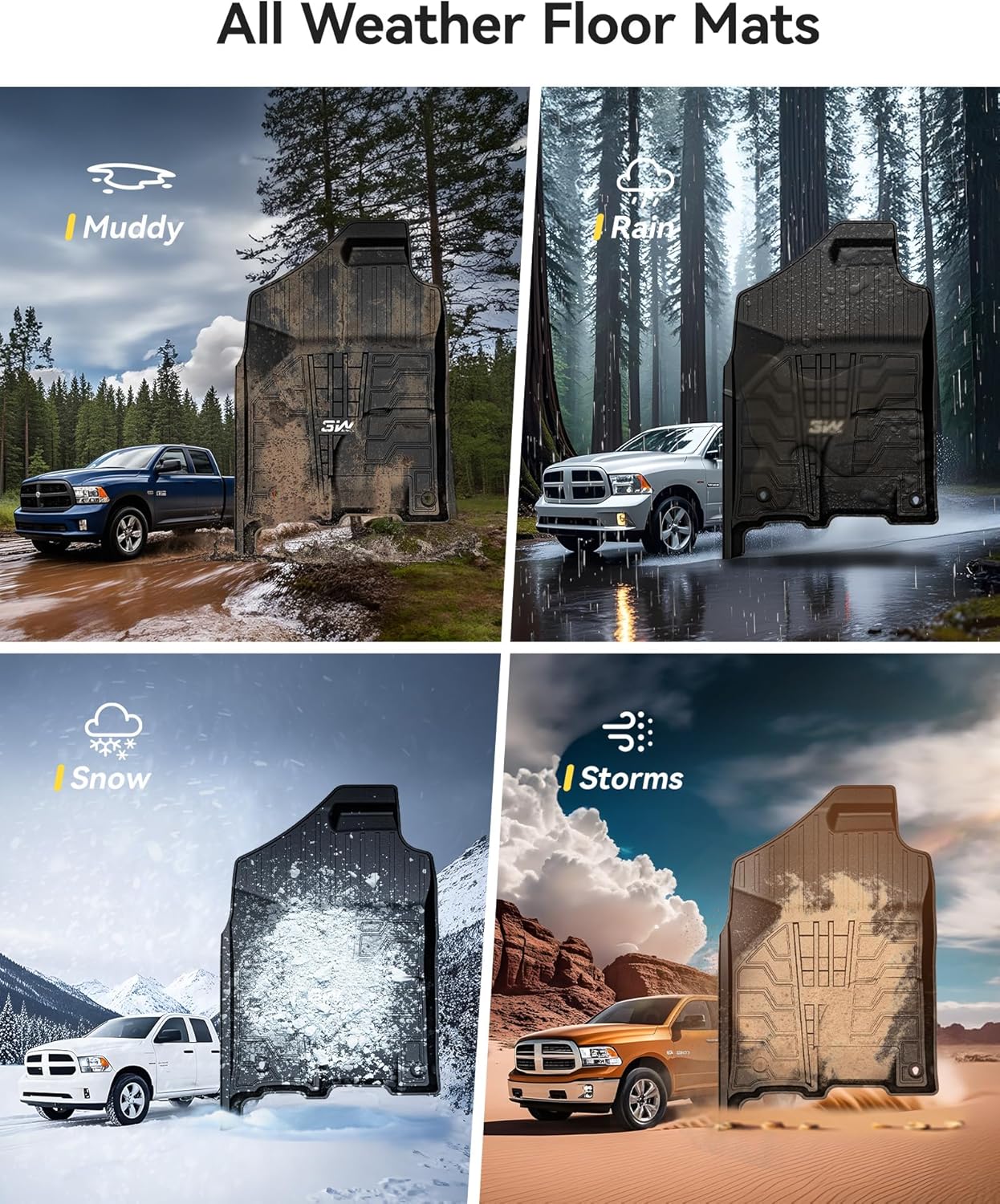 Thumbnail 6 de 3W Floor Mats Fit for Dodge Ram Crew Cab 2013-2018