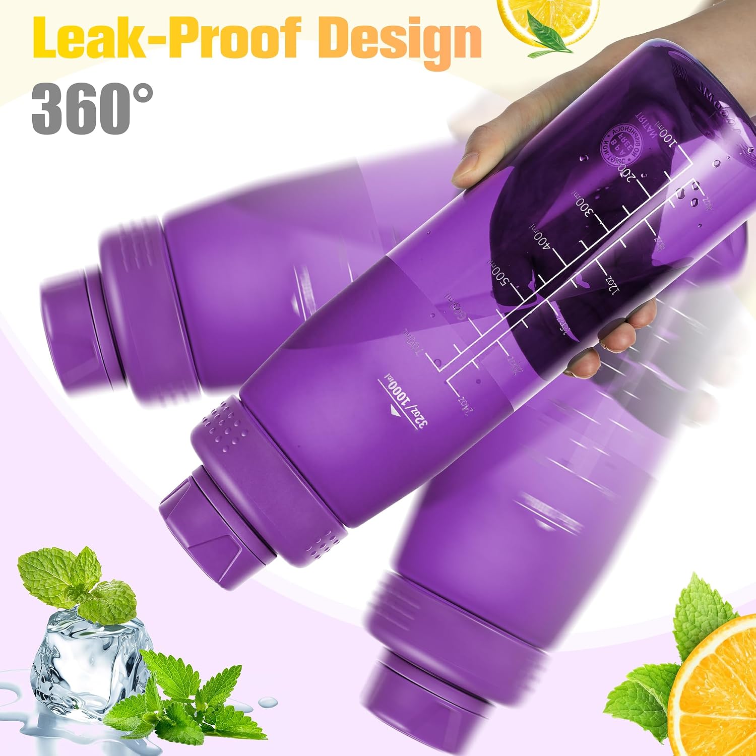 Thumbnail 4 de GOPPUS 1L Clear Tritan Water Bottle (32oz) with Screw Lid, Fruit Infuser & Leakproof Handle