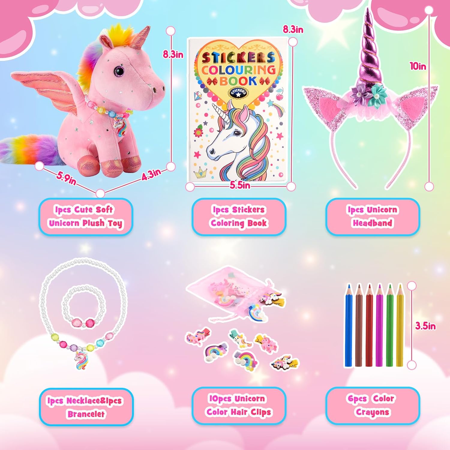 Thumbnail 1 de EUCOCO unicorn plush toy set for 3–8 year old girls (ages 3, 4 & 5) with colouring book and accessories