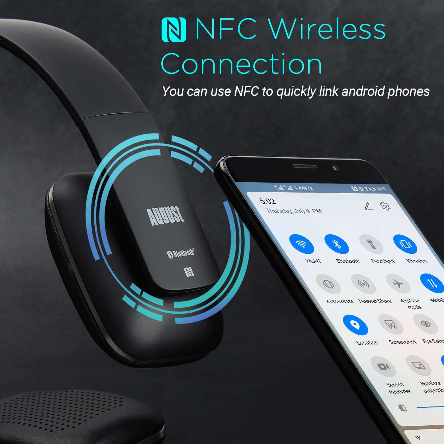 Thumbnail 2 de August EP636 – Bluetooth 4.1 NFC Kopfhörer mit Freisprechfunktion (schwarz)