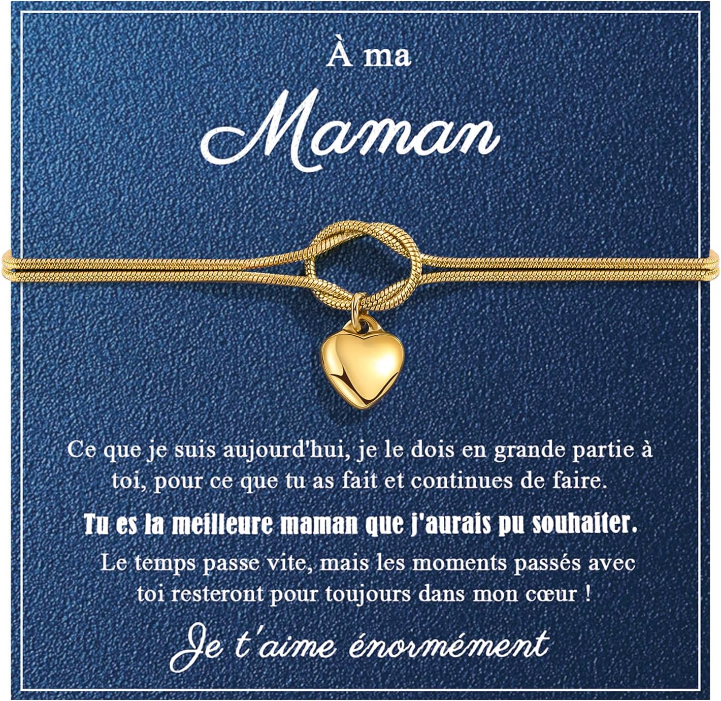 Detalle de VU100 Cadeau Femme – Bracelet Pièce Stone Inox Plaqué Or, Coeur et Infini, Longueur Réglable