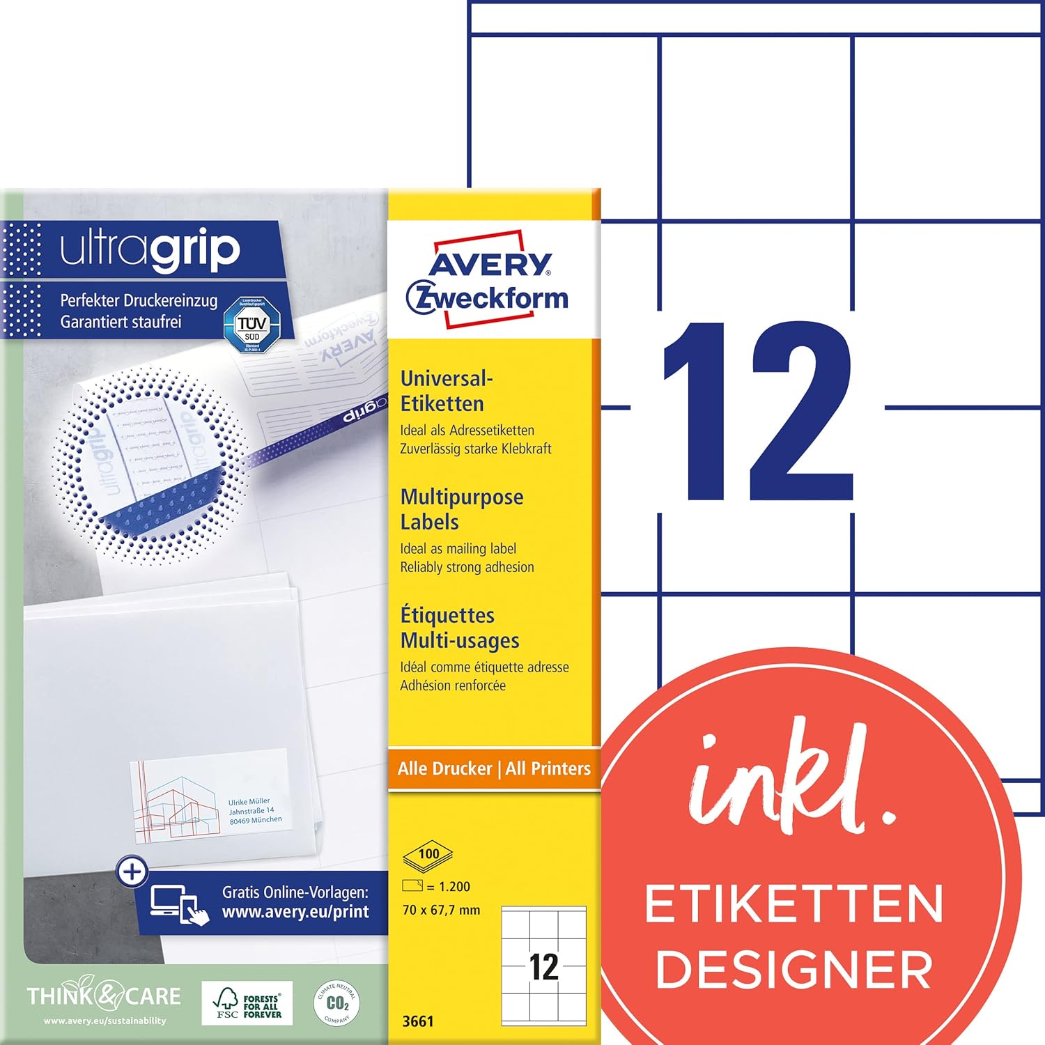 AVERY Zweckform 3661 Adressaufkleber 1200 Etiketten