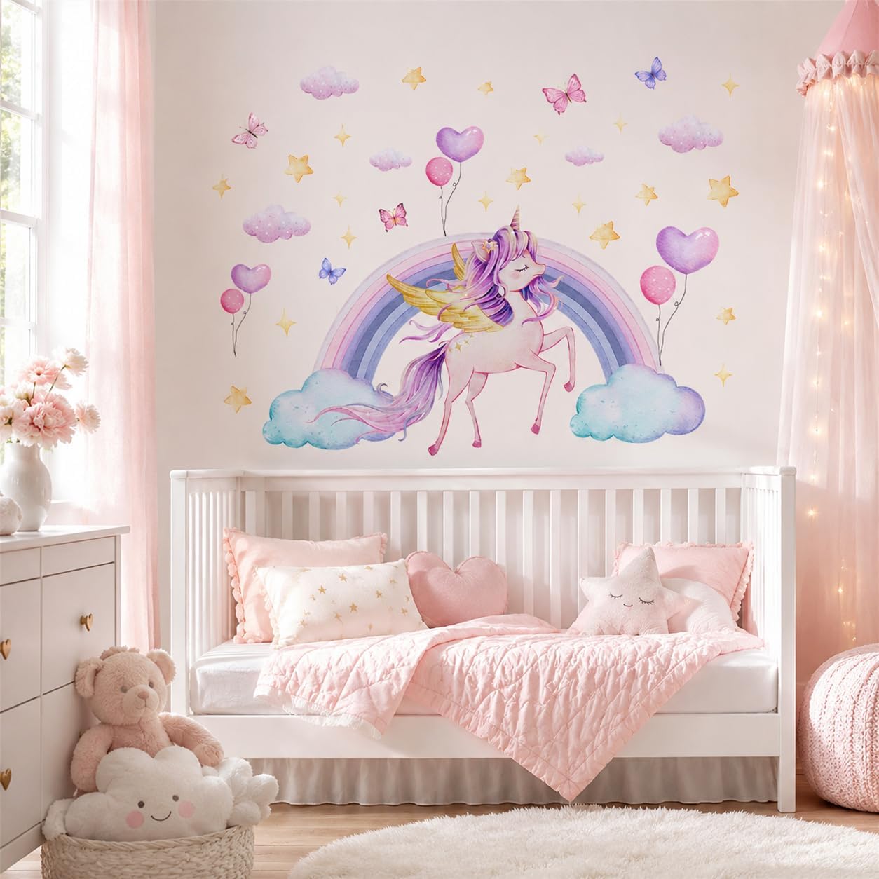 Detalle de Rainbow Heart Unicorn Wall Stickers for Girls' Bedroom