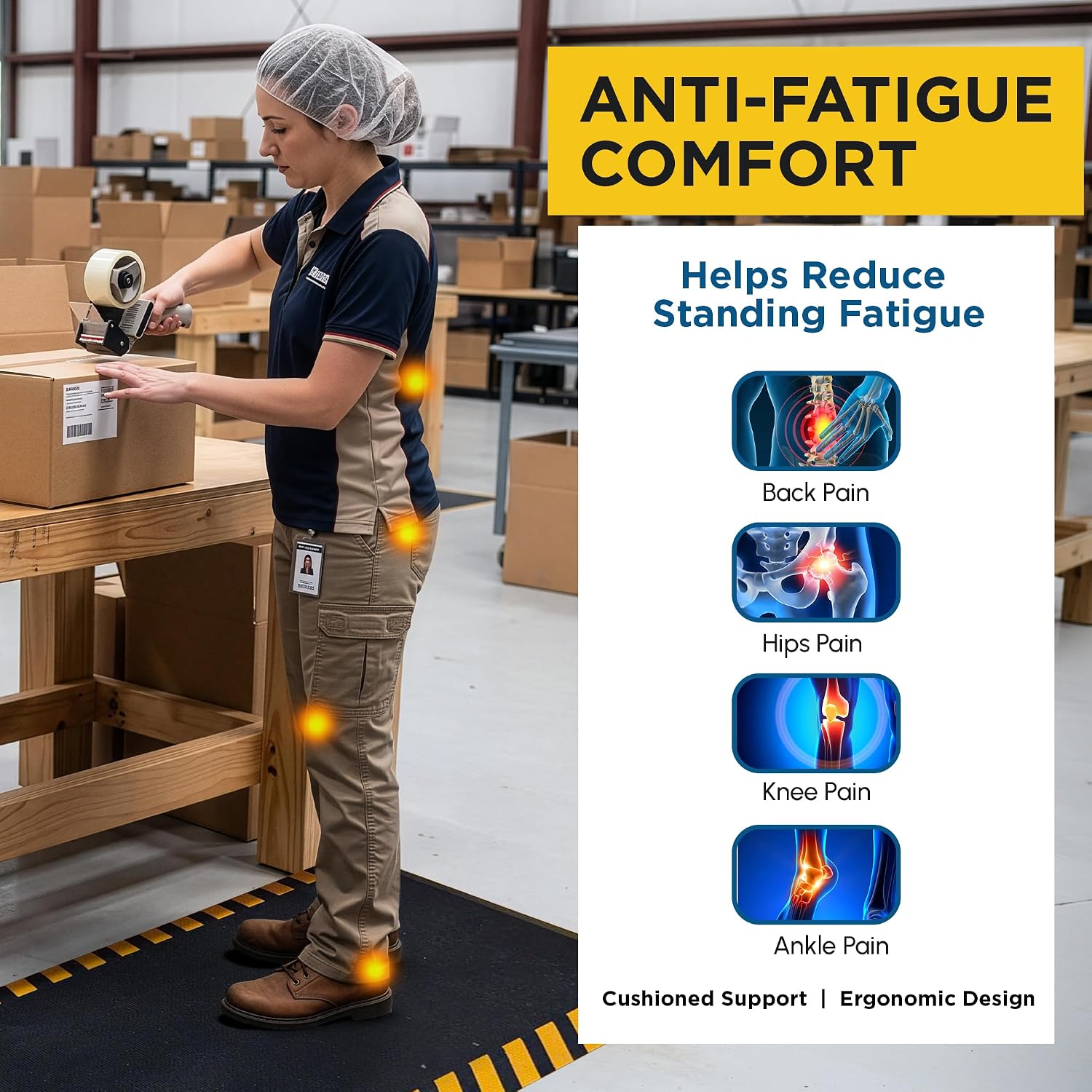 Detalle 2 de MaxMat af-mat Anti-Fatigue Mat, 2' x 3', Memory Foam, Yellow Border