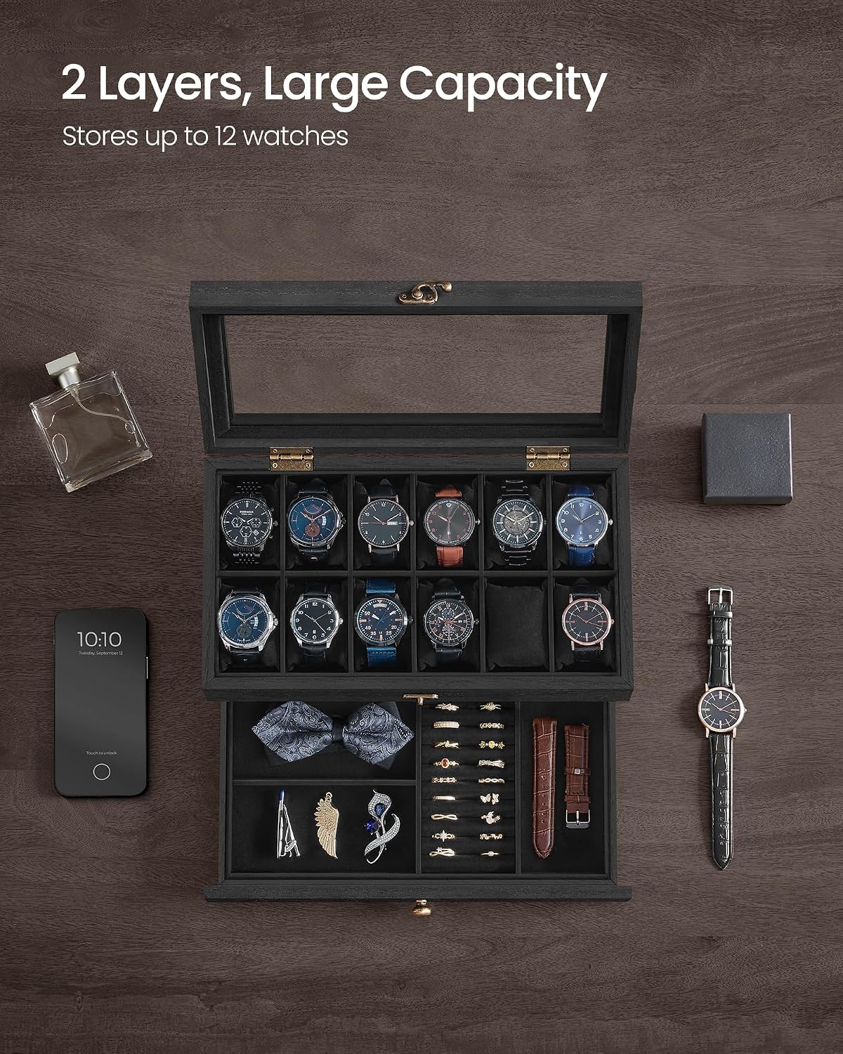 Detalle de Songmics watch box 12 slots JOW012B02