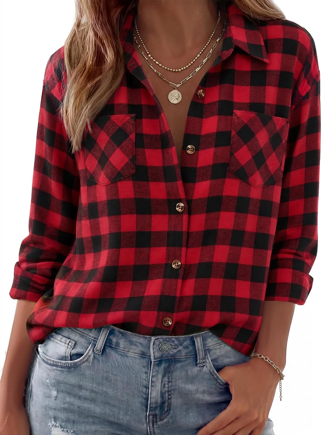 Detalle 1 de Zeagoo Women's Flannel Shirt Polyester Blend