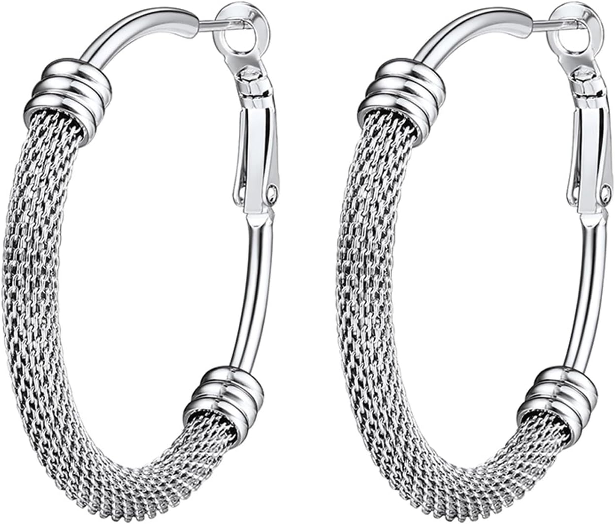 Detalle de PROSTEEL Créoles Acier Inoxydable 40 mm avec Mallas – Anneaux à Maillons (Or 18k / Noir) pour Femme